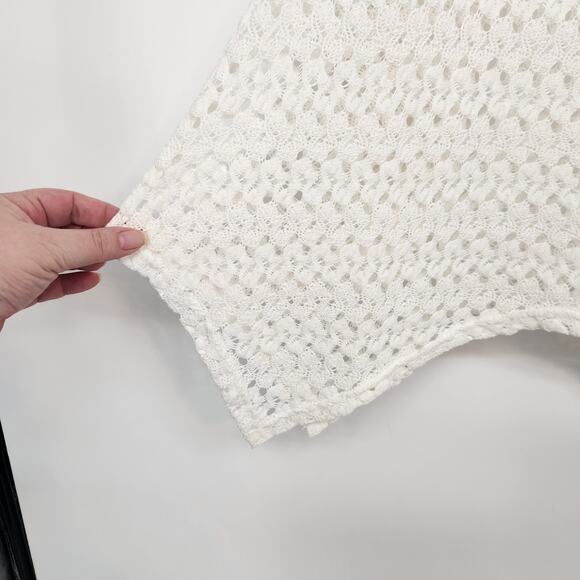 Coin 1804 White Crochet Long Sleeve Shark Bite Hem Boho Overlay Top Women's M - Picture 5 of 7